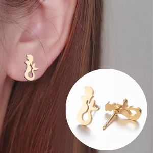MERMAID ROSE GOLD Minimalist Stainless Steel Stud Earrings With Gift Bag
